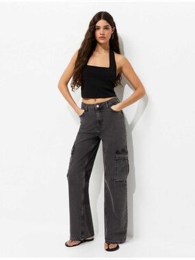 Topshop black baggy cargo jeans